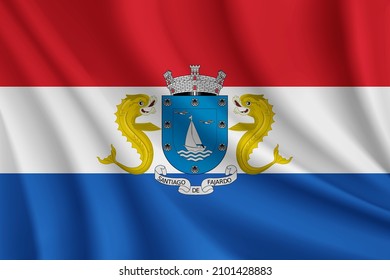 Flag of Fajardo, Puerto Rico. Realistic waving flag of Fajardo vector background.