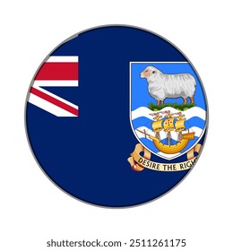 The flag of Falkland Islands. Flag icon. Standard color. Round flag. Computer illustration. Digital illustration. Vector illustration.