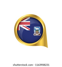 Flag of Falkland Islands, location map pin, pointer flag Falkland Islands, button gold, Icon country . Vector Illustration EPS10.