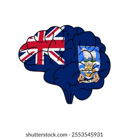 Flag of Falkland Islands. Vector illustration of a combination of a human brain with a country flag on a white background.