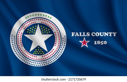 Flag of Falls County, Texas, USA. Realistic waving flag of Falls County vector background.