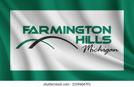 Flagge von Farmington Hills, Michigan, USA. Realistische Wellenfahne von Farmington Hills, Vektorhintergrund.