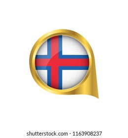 Flag of Faroe island, location map pin, pointer flag Faroe island, button gold, Icon country . Vector Illustration EPS10.