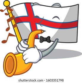 Flag Faroe Island Scroll cartoon character design performance with trumpet