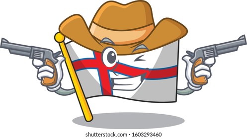 Flag Faroe Island Scroll mascot performed as a Cowboy with guns