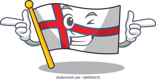 Flag Faroe Island Scroll mascot cartoon design with Wink eye