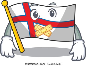 Flag Faroe Island Scroll mascot cartoon character design on silent gesture