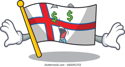 Flag Faroe Island Scroll with Money eye cartoon character style