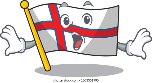 Flag Faroe Island Scroll Surprised gesture on cartoon character style