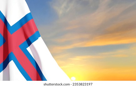 Flag of the Faroe Islands against the sunset. Patrioric background. EPS10 vector