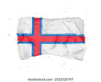 Flag of  Faroe Islands,  brush stroke background.  Flag Faroe Islands on white background. Watercolor style for your design, app, UI. Kingdom of Denmark.  EPS10.