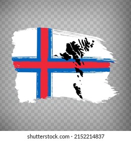 Flag of Faroe Islands from brush strokes. Blank map of  Faroe Islands. High quality map of  Faroe Islands and flag for your web site design, app  on transparent background.  EPS10.