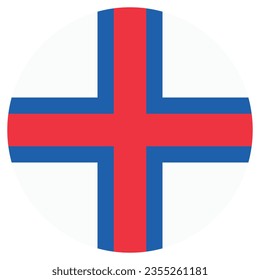 Flag of the Faroe Islands. Button flag icon. Standard color. Circle icon flag. 3d illustration. Computer illustration. Digital illustration. Vector illustration.