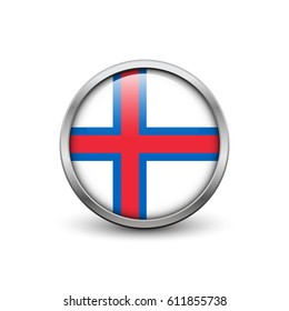 Flag of the Faroe Islands, button with metal frame and shadow