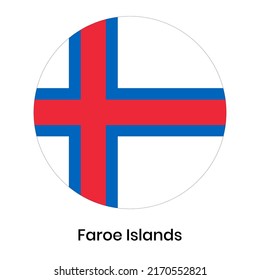 Flag of Faroe Islands in a circle, the inscription Faroe Islands, national colors. Vector illustration
