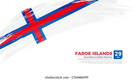 Flag of Faroe Islands country. Happy national day of Faroe Islands background with grunge brush flag illustration