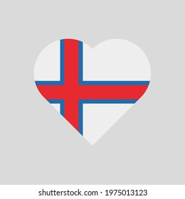 The flag of Faroe Islands in a heart shape. Faroe flag vector icon isolated on white background.