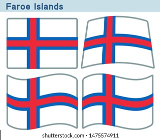 Flag of Faroe Islands. Flag icon set of four different shapes. Vector Illustration.
