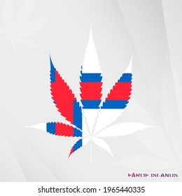 Flag of Faroe Islands in Marijuana leaf shape. The concept of legalization Cannabis in Faroe Islands. Medical cannabis illustration.