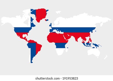 The flag of Faroe Islands in the outline of the world