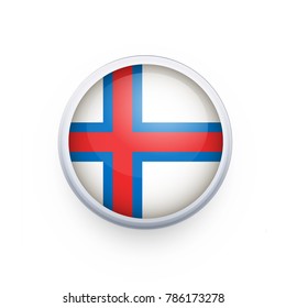 Flag of Faroe Islands, as round glossy icon. Button with Faroe Islands, flag. National flag for country of Faroe Islands, isolated, banner vector illustration. Vector illustration eps10.
