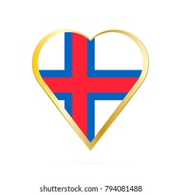 Flag of Faroe Islands in the shape of Heart, symbol of Love Gold version.