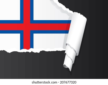 Flag of Faroe Islands under ripped paper vector illustration.