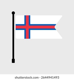 Flag of Faroe Islands. Faroe Islands flag vector illustration icon design. Flagpole flag icon.