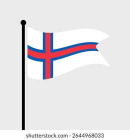 Flag of Faroe Islands. Faroe Islands flag vector illustration icon design. Fluttering flagpole flag.