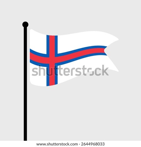 Flag of Faroe Islands. Faroe Islands flag vector illustration icon design. Fluttering flagpole flag.