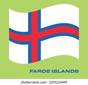 Flag of Faroe Islands, Waving National flag of Faroe Islands, National flag of Faroe Islands vector illustration.