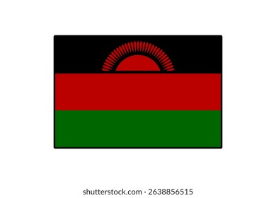 The flag features three horizontal stripes in black, red, and green with a rising sun in the center. This design symbolizes the country's heritage, struggles, and hope for the future.