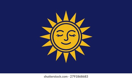 Flag featuring a smiling sun with closed eyes on a dark blue background