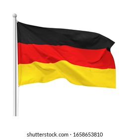 Bandera de la República Federal de Alemania en el viento de asta, aislada en fondo blanco, vector