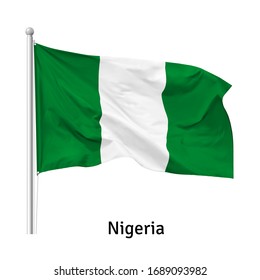 Flag of the Federal Republic of Nigeria in the wind on flagpole, vector