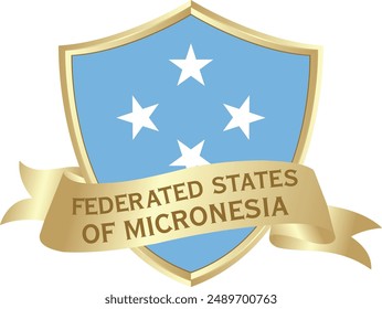 Flag of federated states of micronesia as around the metal gold shield with federated states of micronesia flag