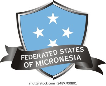 Flag of federated states of micronesia as around the metal silver shield with federated states of micronesia flag