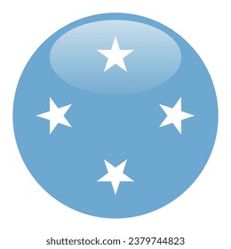 Flagge der Föderierten Staaten von Mikronesien. Button-Flag-Symbol. Standardfarbe. Circle Icon Flag. 3D-Abbildung. Computergrafik. Digitale Illustration. Vektorgrafik.