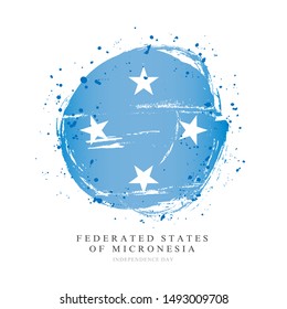 Flag Federated States of Micronesia in the shape of a large circle. Vector illustration on a white background. Brush strokes are drawn by hand. Independence Day.