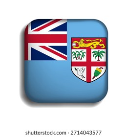Flag of Fiji button with shadow. flag icon. 3d icon. The square shape