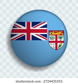 Flag of Fiji circle button with shadow. flag icon. 3d icon