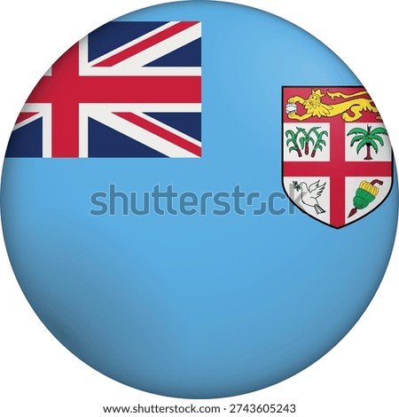 Flag of Fiji. Glossy circular flag. Button appearance. 3D Icon Design with depth. Professional, tactile look. Perfect for representing national identity in digital interfaces and perfect for websites
