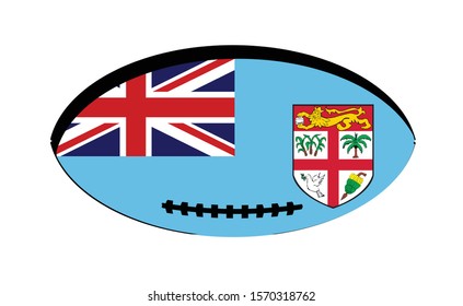 Flag of Fiji inset into a typical rugby ball oval