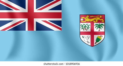 Flag of Fiji. Realistic waving flag of Republic of Fiji. Fabric textured flowing flag of Fiji.