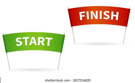 Flag finish. Flag Start for the competition. Red and green colors of a finish and start line. vector illustration isolated on white.