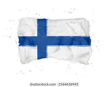 Flag of Finland brush stroke background.  Flag  Republic of Finland on white background. Watercolor style for your web site design, app, UI.  EPS10.