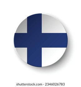 The flag of Finland. Button flag icon. Standard color. Circle icon flag. 3d illustration. Computer illustration. Digital illustration. Vector illustration.