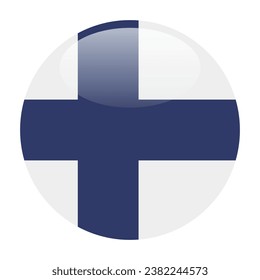 Flag of Finland. Finland button flag icon. Standard color. Circle icon flag. 3d illustration. Computer digital vector illustration.