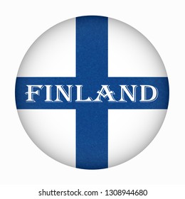 Flag of Finland in circle shape, Helsinki. Scandinavian northern country. Isolated Finnish banner with scratched texture, grunge. Flat style, vector with noise, marble textured background. Square.