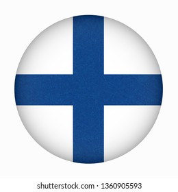 Flag of Finland in circle shape. Scandinavian northern country. Isolated Finnish banner with scratched texture, grunge. Flat style, vector with noise, marble textured background. Square.